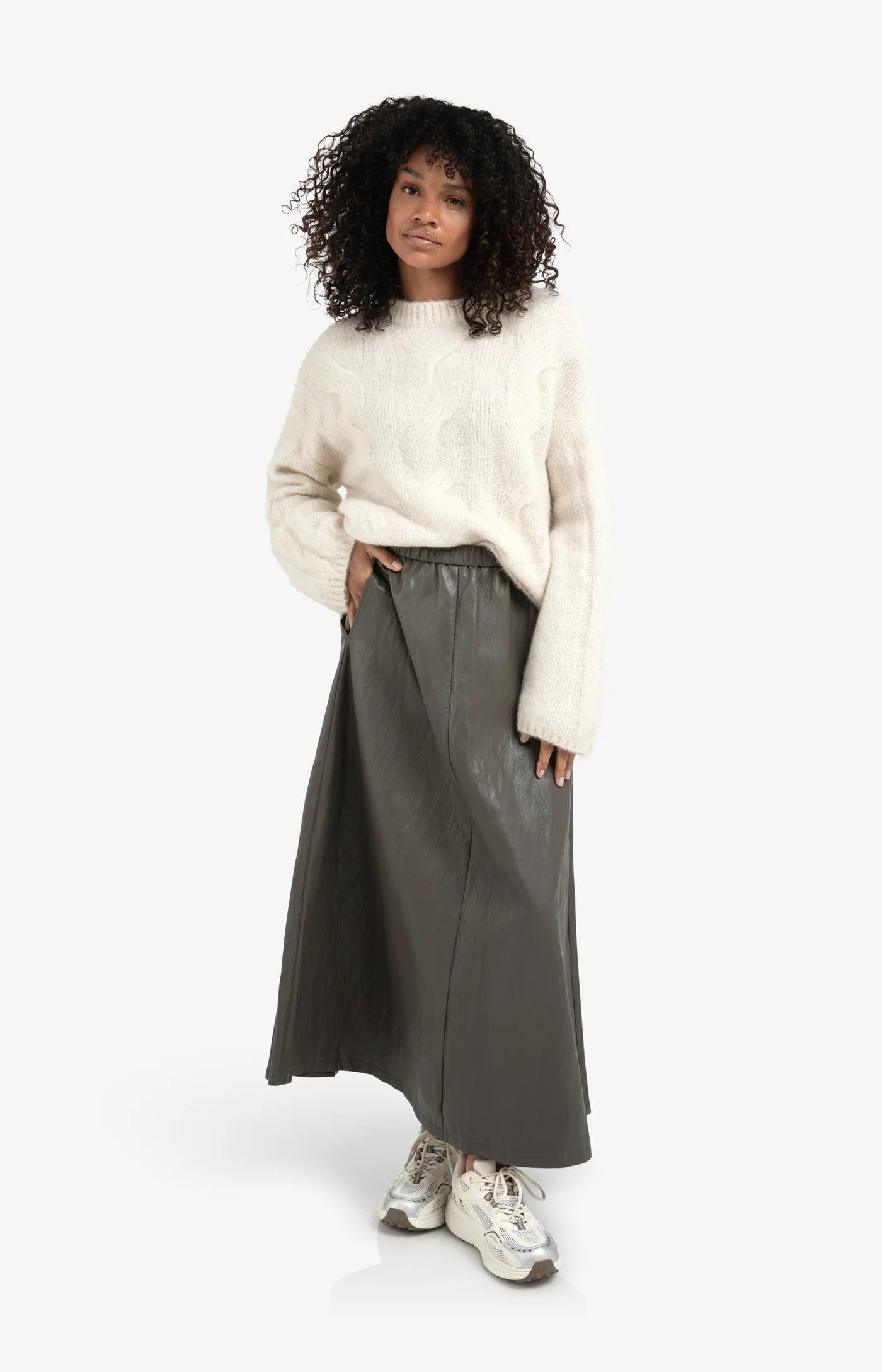 YAYA | Faux Leather A-Line Skirt Dark Taupe Grey