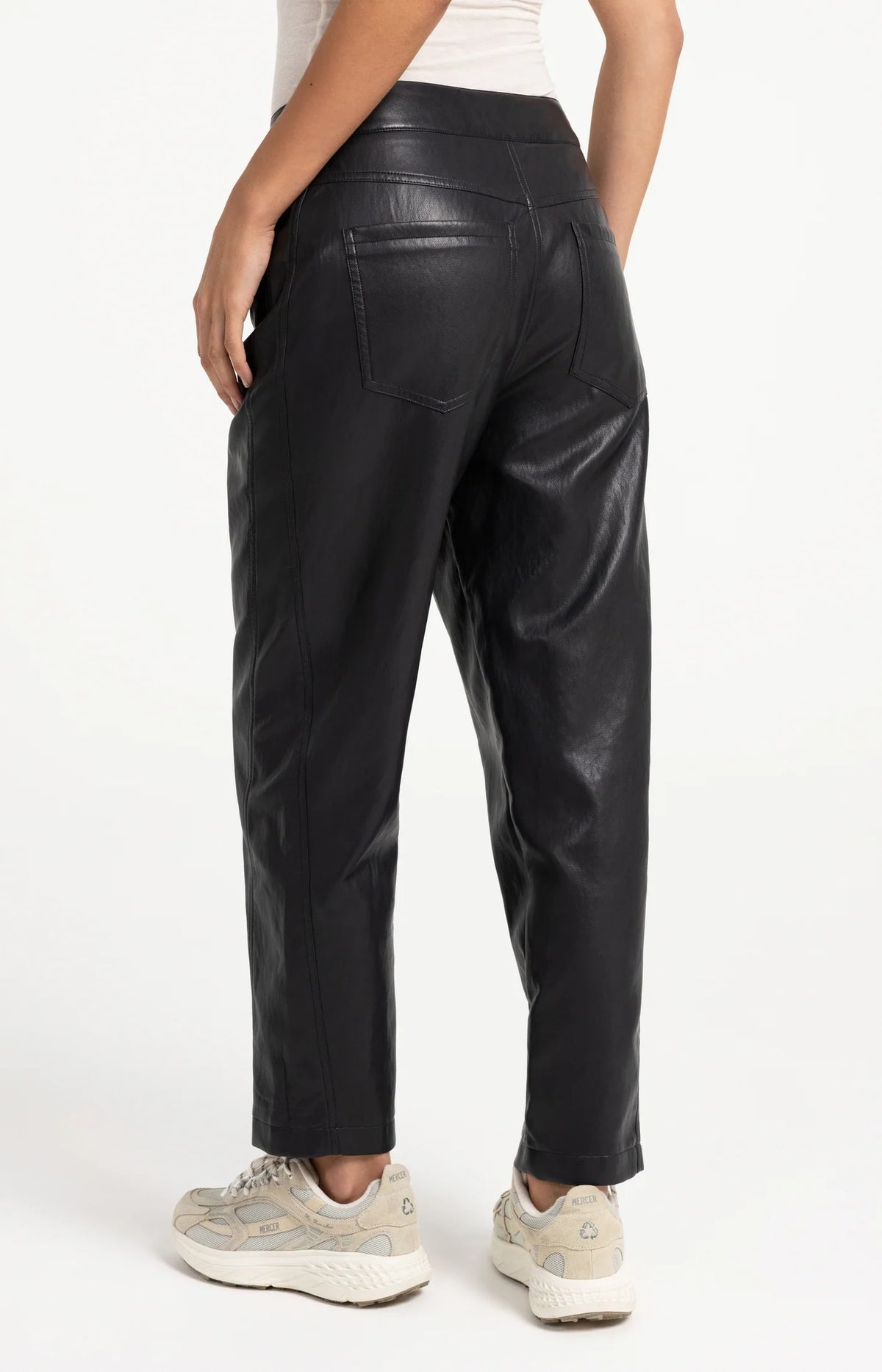 YAYA | Faux Leather Carrot Fit Trousers Hole Black