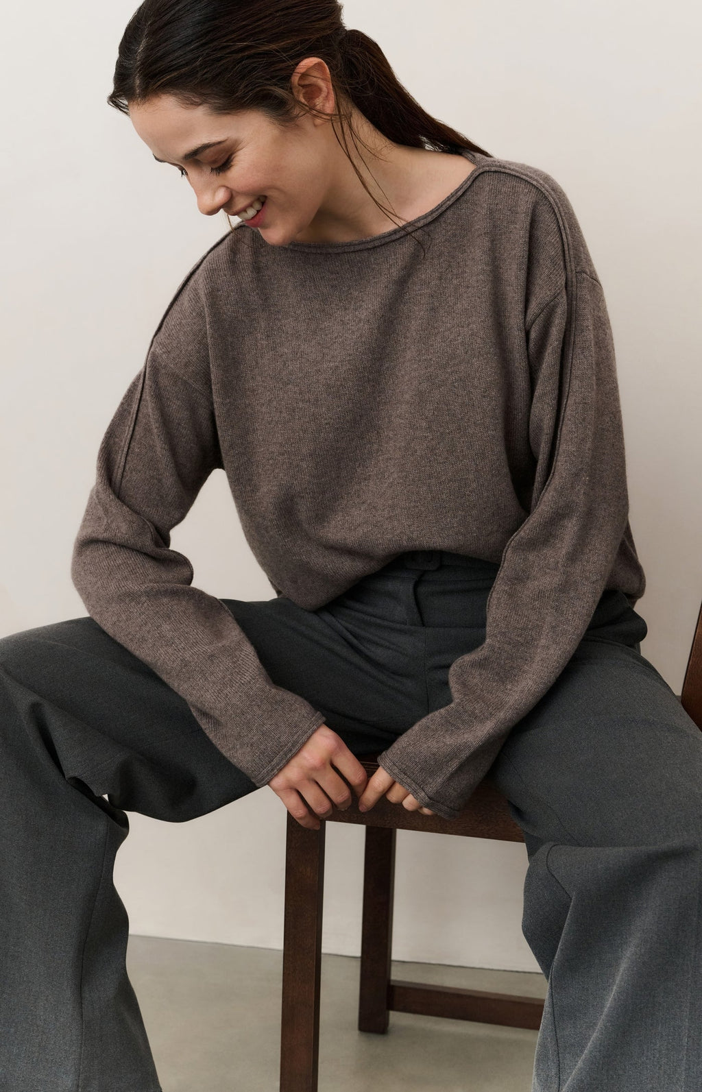 YAYA | Kunstleren Broek Anthracite Brown
