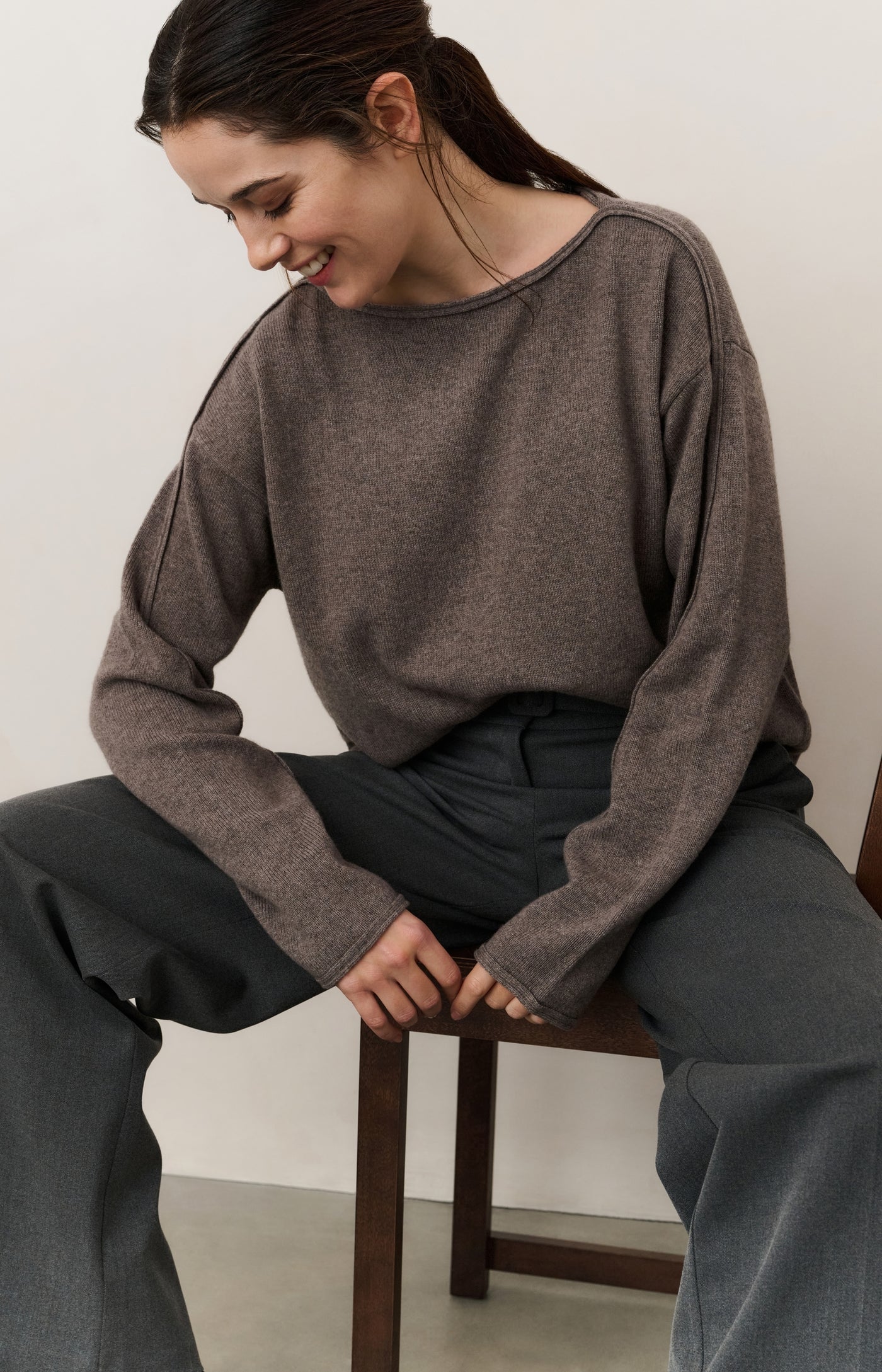 YAYA | Kunstleren Broek Anthracite Brown