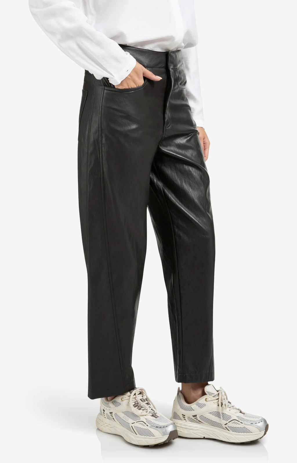 YAYA | Kunstleren Broek Anthracite Brown