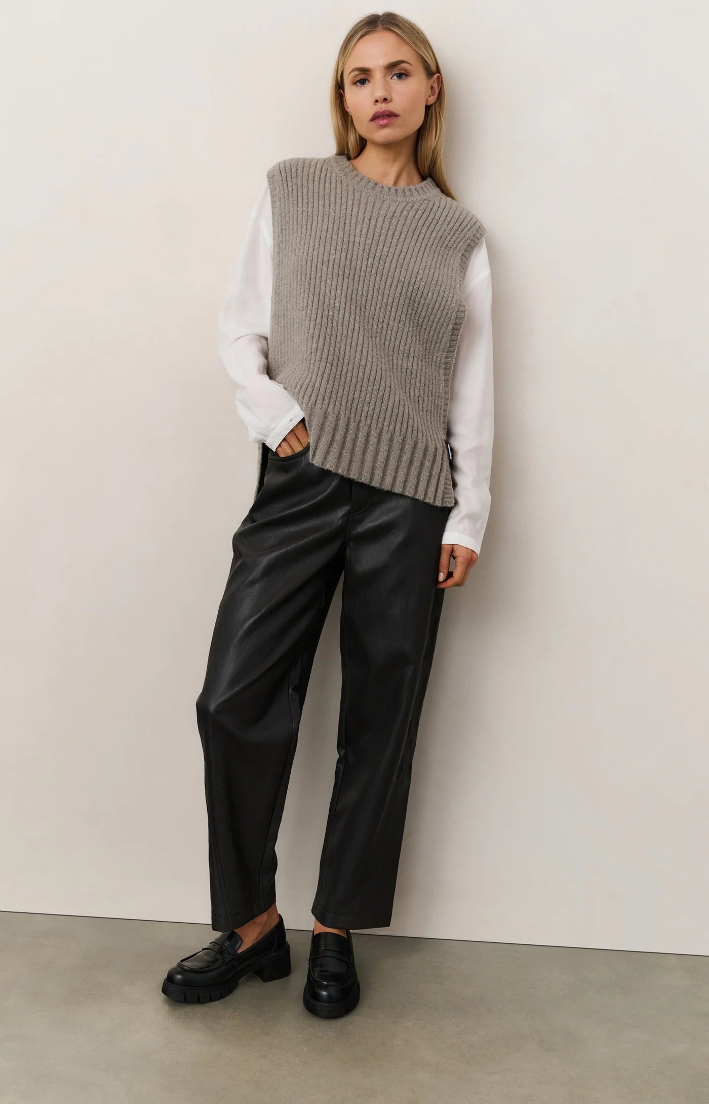YAYA | Kunstleren Broek Anthracite Brown