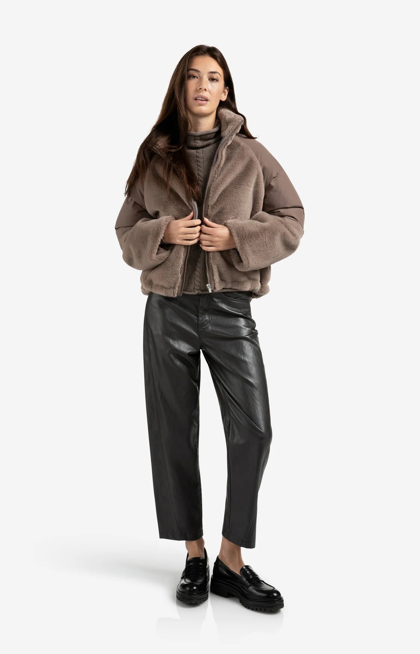 YAYA | Kunstleren Broek Anthracite Brown