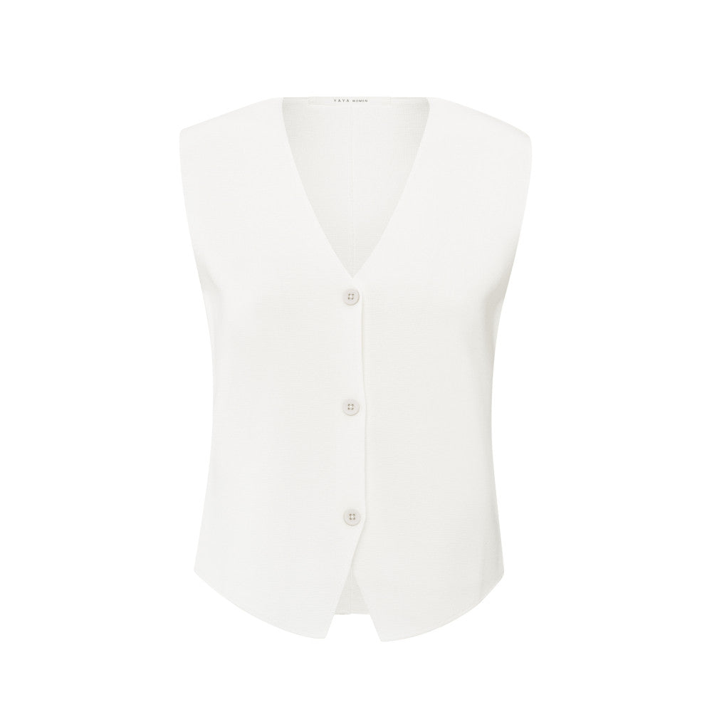 YAYA | Fijngebreid gilet met V-hals - pure white - 01-010103-504