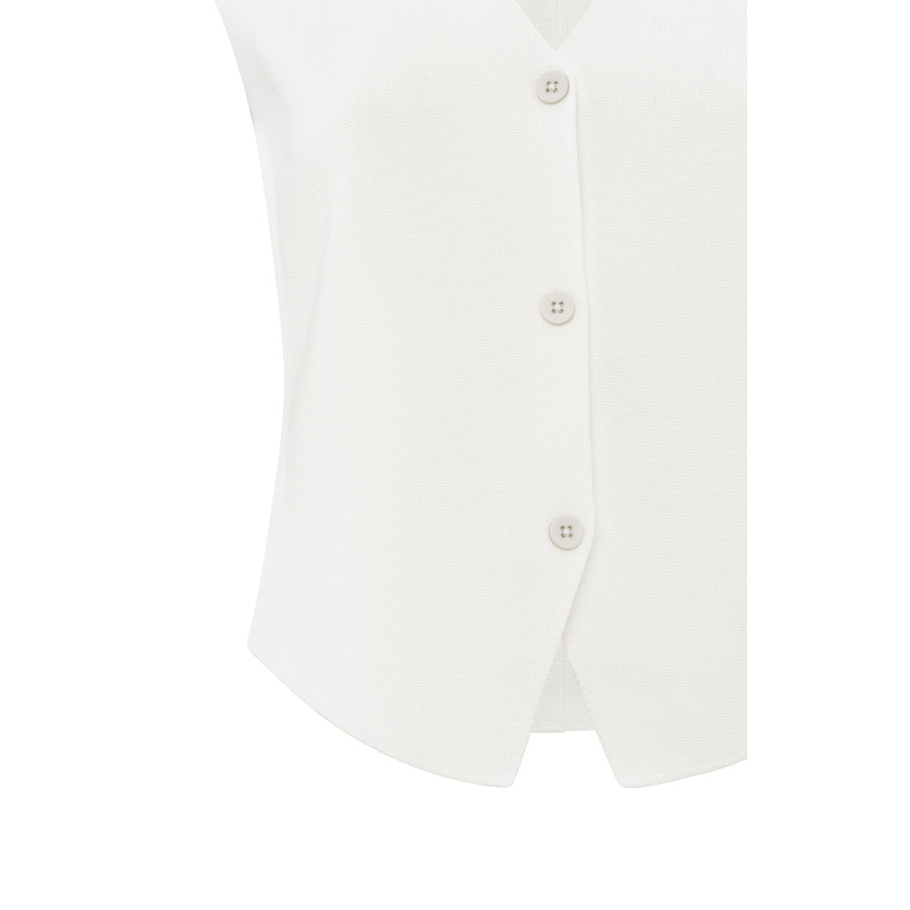YAYA | Fijngebreid gilet met V-hals - pure white - 01-010103-504