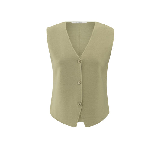 YAYA | Fijngebreid gilet met V-hals - soft green - 01-010103-504
