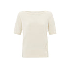 YAYA | Fijngebreide sweater met boothals en korte mouwen - nature melange - 01-000453-503