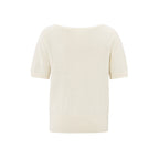 YAYA | Fijngebreide sweater met boothals en korte mouwen - nature melange - 01-000453-503