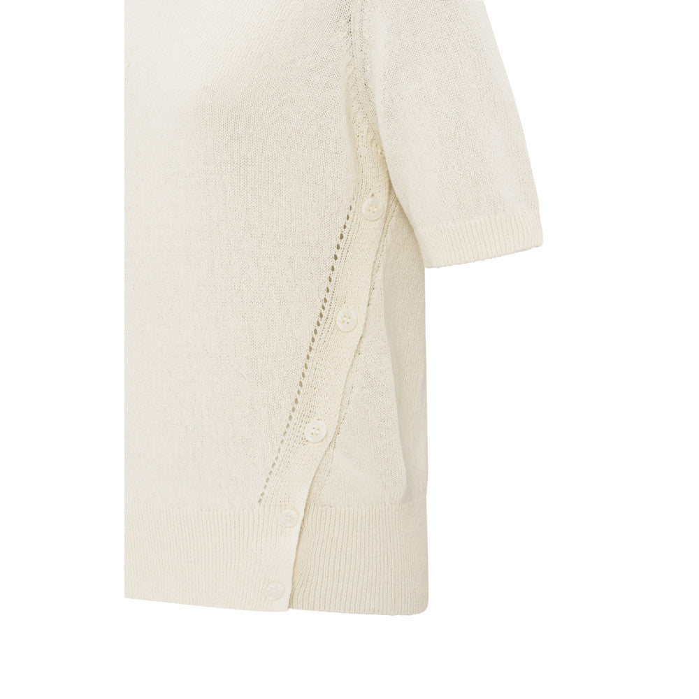 YAYA | Fijngebreide sweater met boothals en korte mouwen - nature melange - 01-000453-503