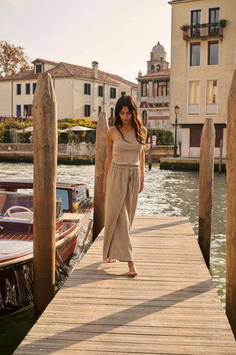 YAYA | Structured midi skirt with tie detail and wrap look Seneca Rock Beige 01-401076-506