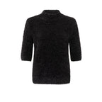 YAYA | Fluffy trui met halve mouwen en opstaande kraag - zwart - 01-000415-411