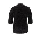 YAYA | Fluffy trui met halve mouwen en opstaande kraag - zwart - 01-000415-411