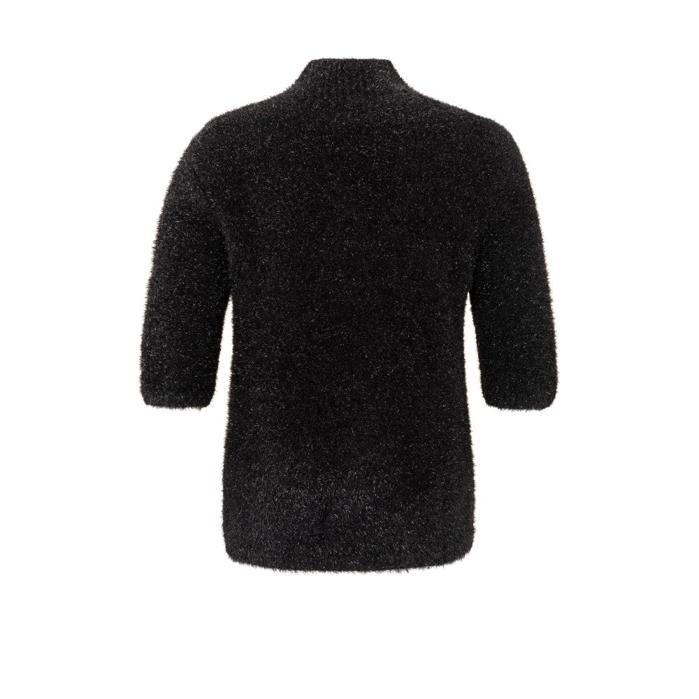 YAYA | Fluffy trui met halve mouwen en opstaande kraag - zwart - 01-000415-411
