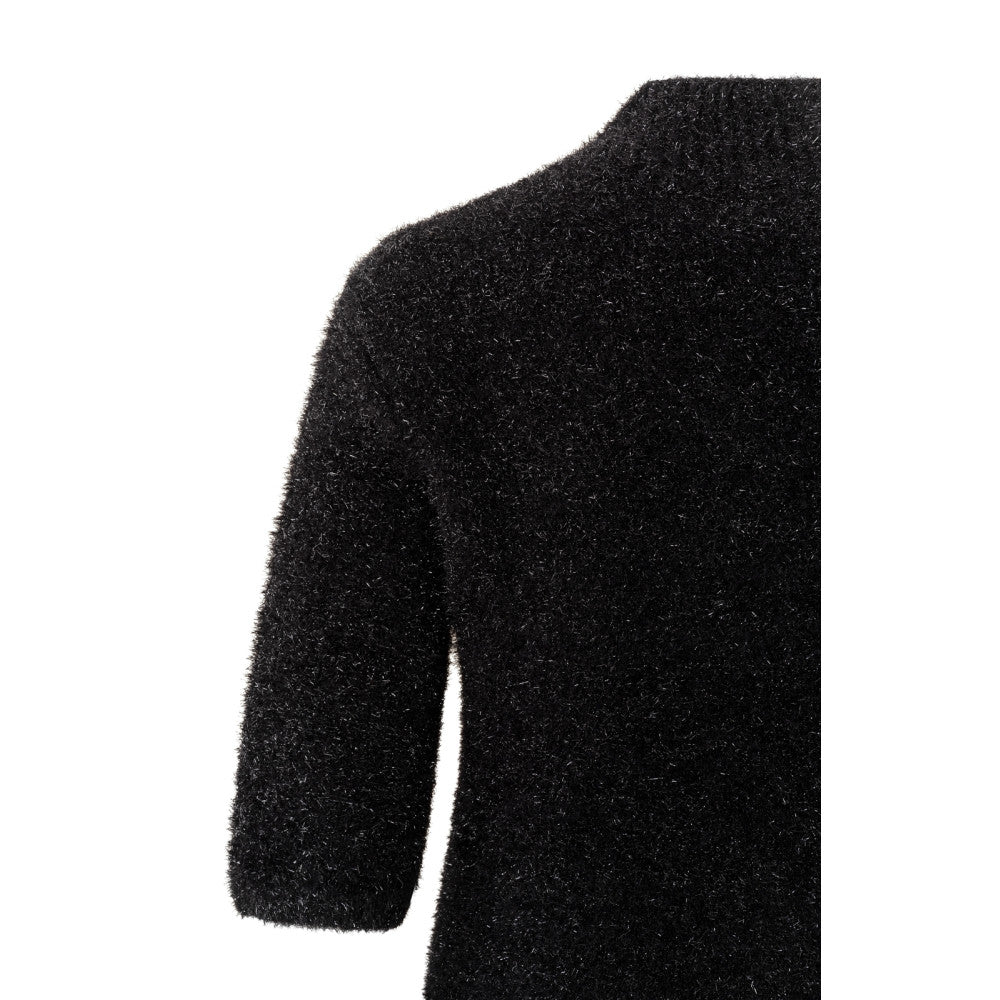 YAYA | Fluffy trui met halve mouwen en opstaande kraag - zwart - 01-000415-411