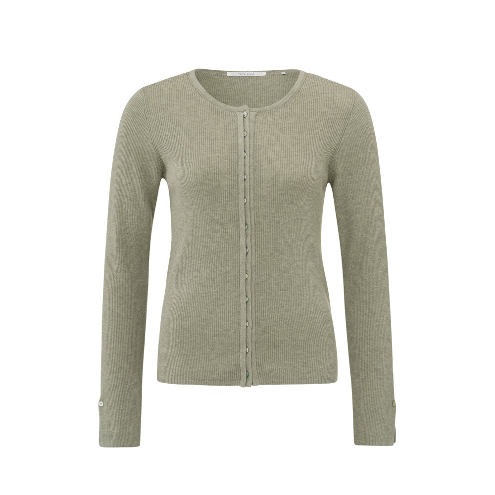 YAYA | Geribd vest met een ronde hals, lange mouwen en knoopjes - AGATHE GREY MELANGE - 01-010057-403