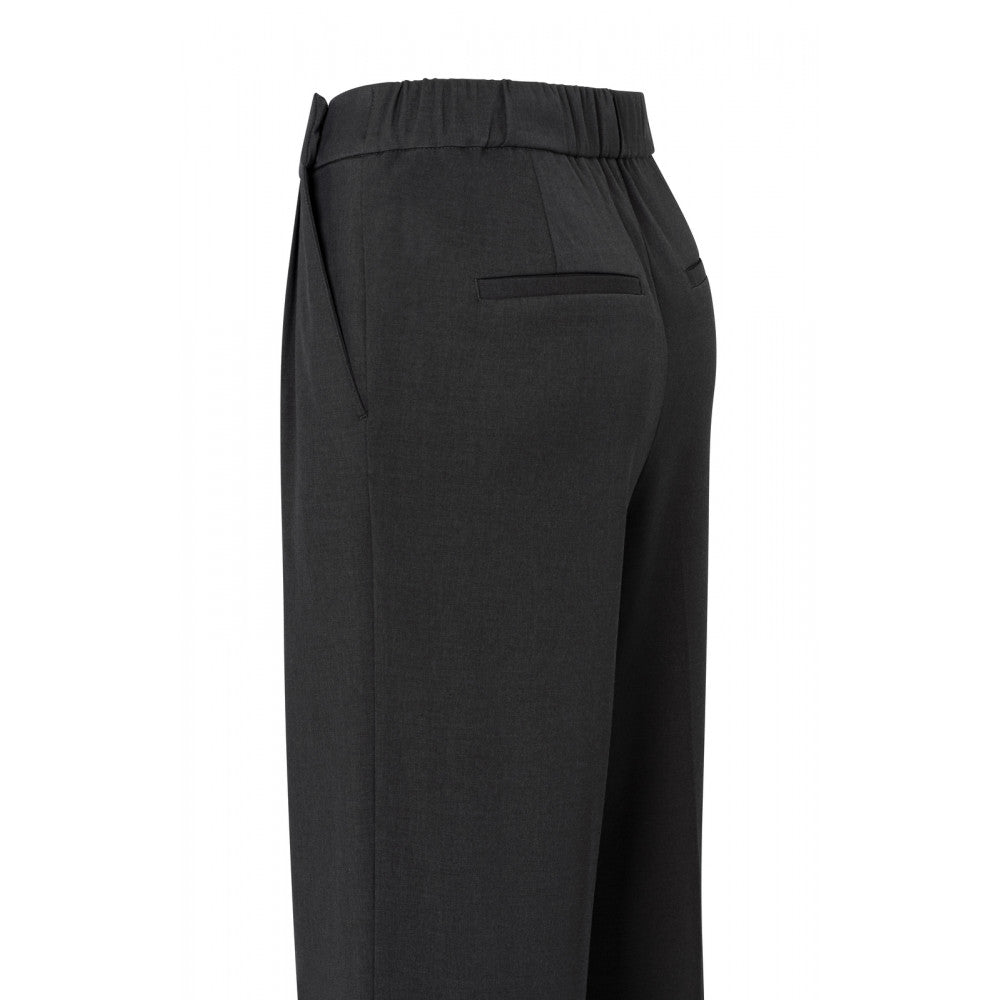 YAYA | Geweven broek met wijde pijp, steekzakken en plooidetails - phantom - 01-301098-311