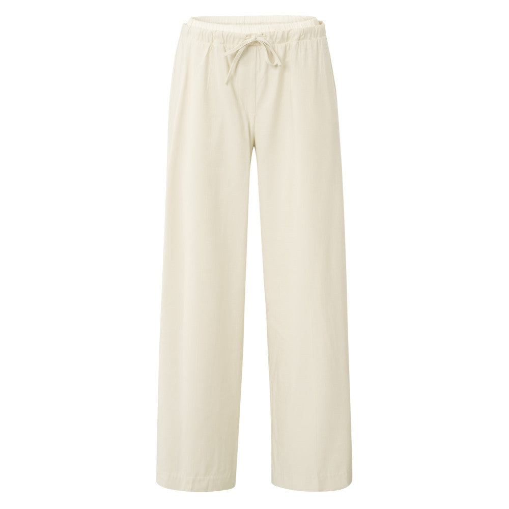 YAYA | Geweven broek met wijde pijpen en satijnen band - summer sand - 01-301185-504