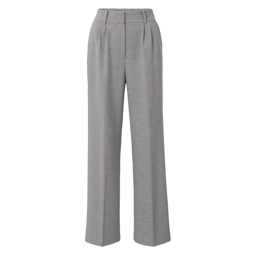 YAYA | Geweven broek met wijde pijpen, zakken en plooidetails - light grey melange - 01-301156-410