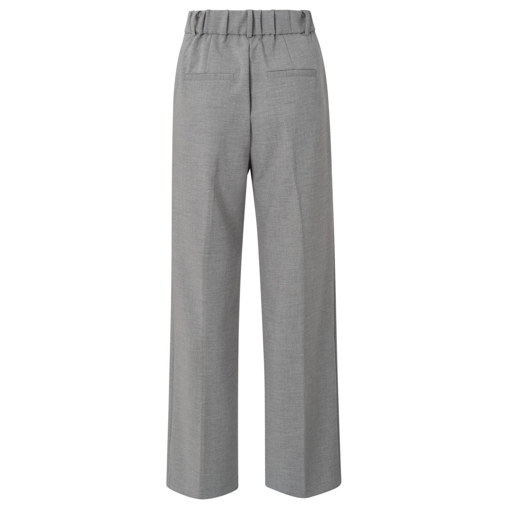 YAYA | Geweven broek met wijde pijpen, zakken en plooidetails - light grey melange - 01-301156-410