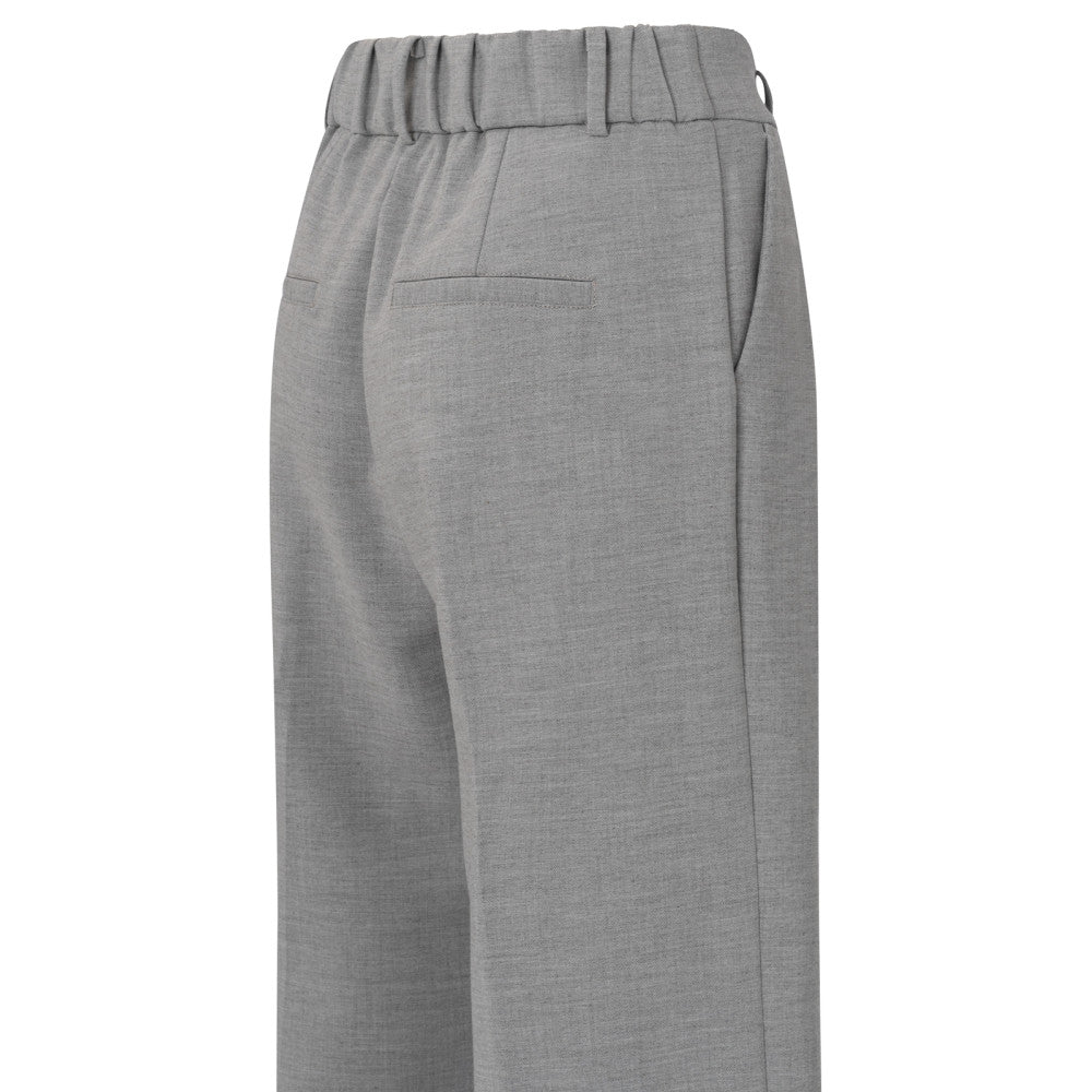 YAYA | Geweven broek met wijde pijpen, zakken en plooidetails - light grey melange - 01-301156-410