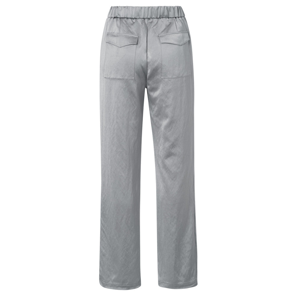 YAYA | Geweven satijnen broek met wijde pijpen en zakken - light metal grey - 01-301162-410