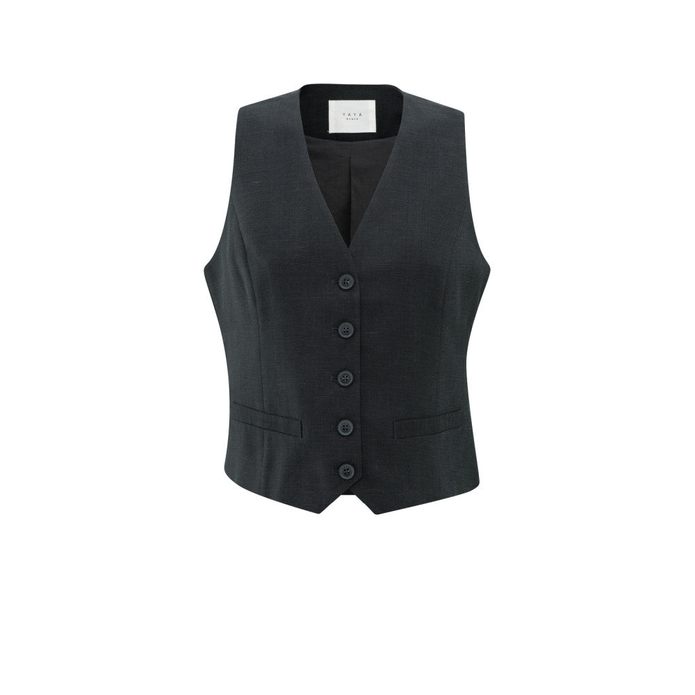 YAYA | gilet van linnenmix met knoopsluiting - washed black - 01-521002-505