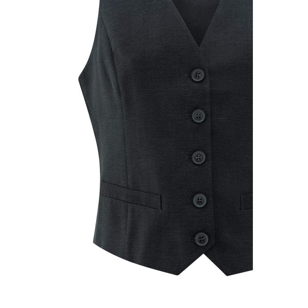 YAYA | gilet van linnenmix met knoopsluiting - washed black - 01-521002-505