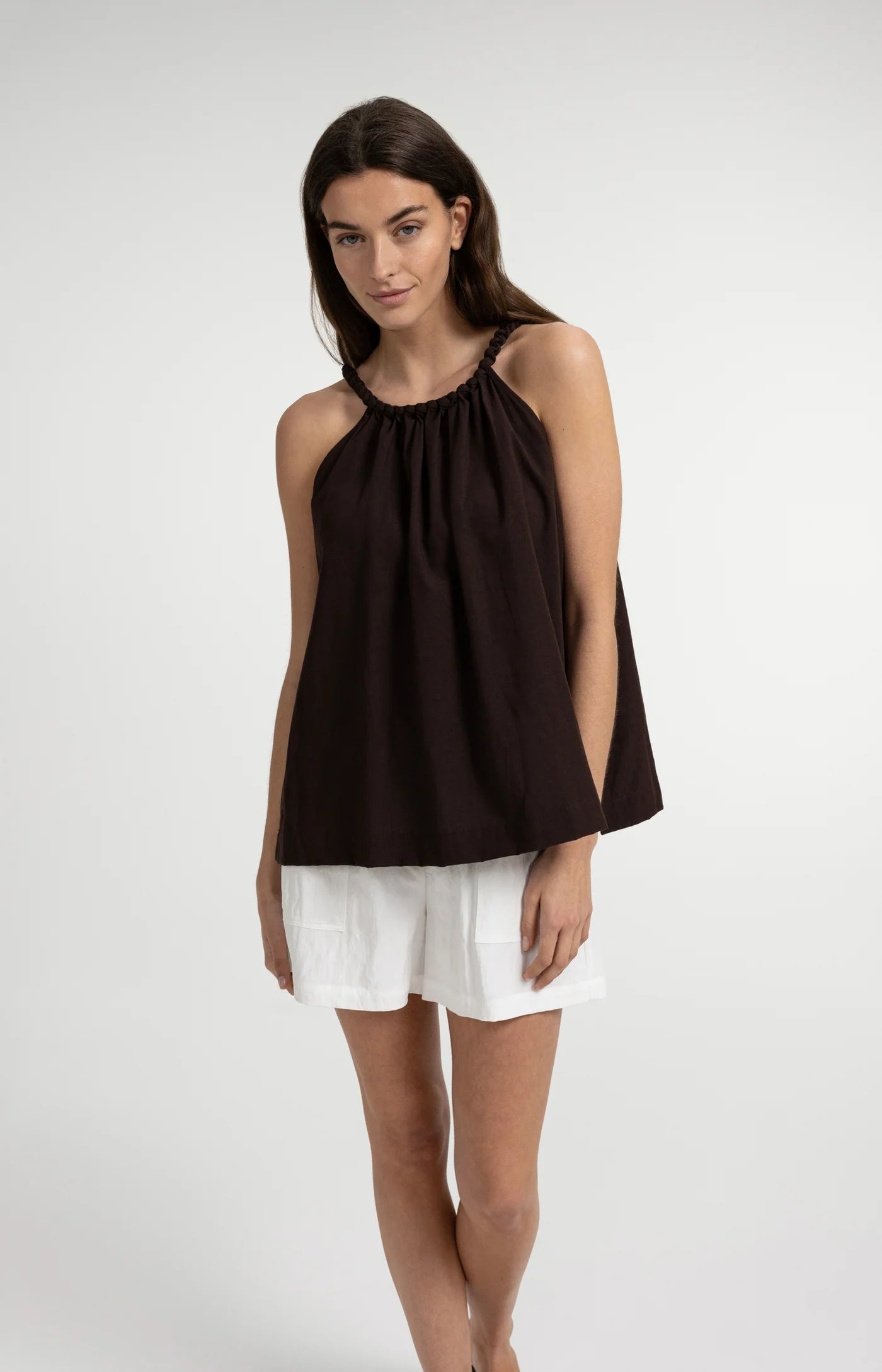 YAYA | Halter Top Braided Neckline Aubergine Purple