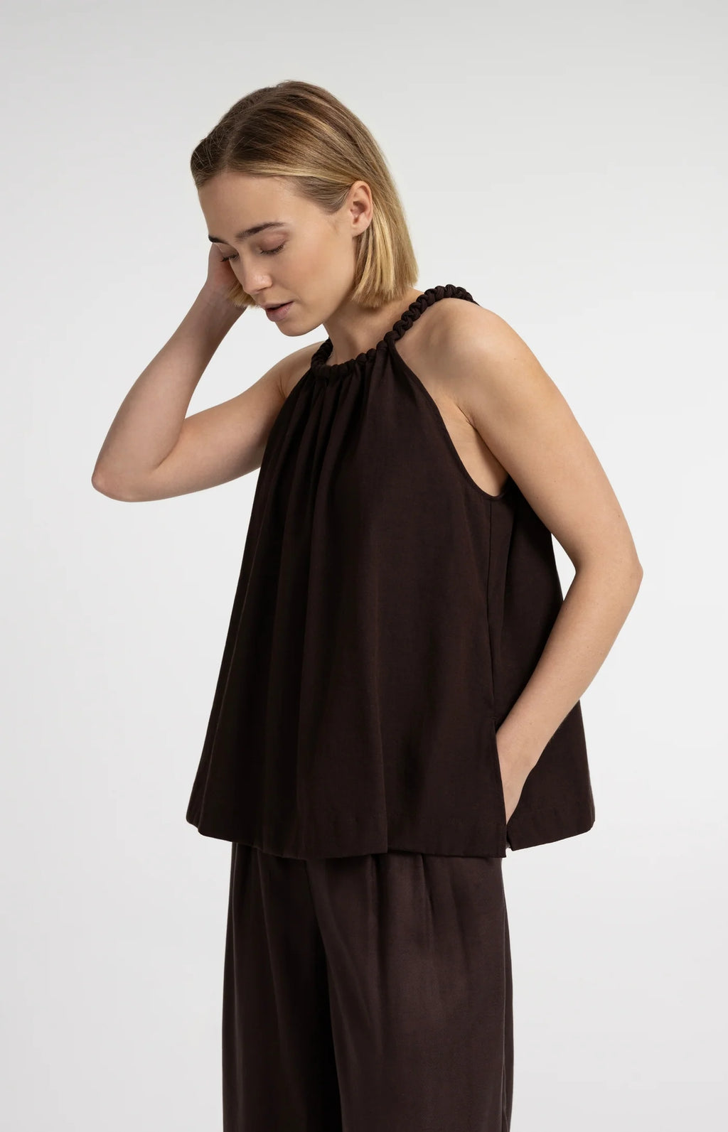 YAYA | Halter Top Braided Neckline Aubergine Purple