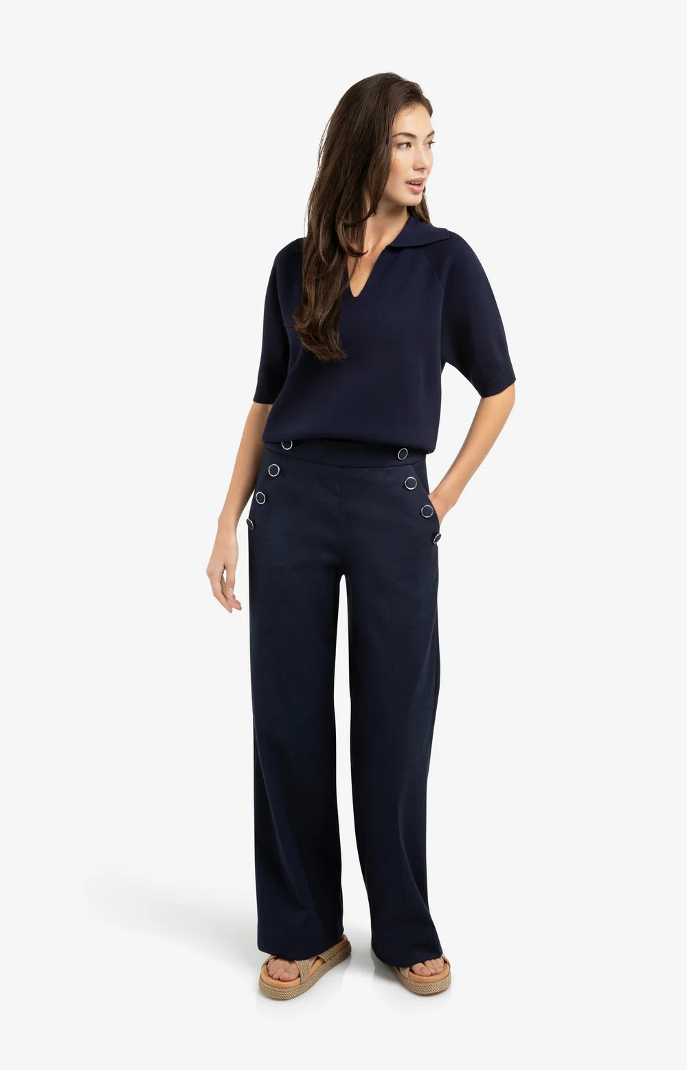 YAYA | Hoge Taille Broek Navy Blue