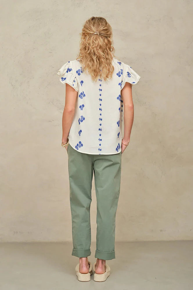 M.A.B.E | Iris Woven Frill Blue Blouse