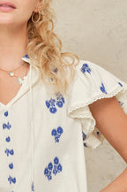 M.A.B.E | Iris Woven Frill Blue Blouse