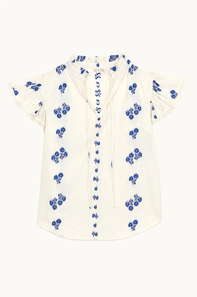 M.A.B.E | Iris Woven Frill Blue Blouse