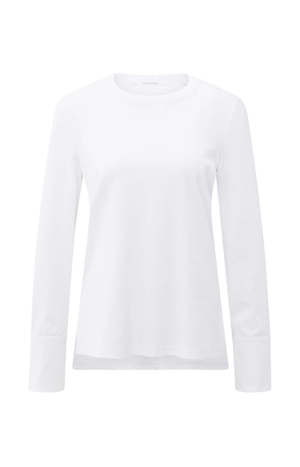 YAYA | Jersey Top Met Lange Mouwen En Geweven Manchetten Pure White