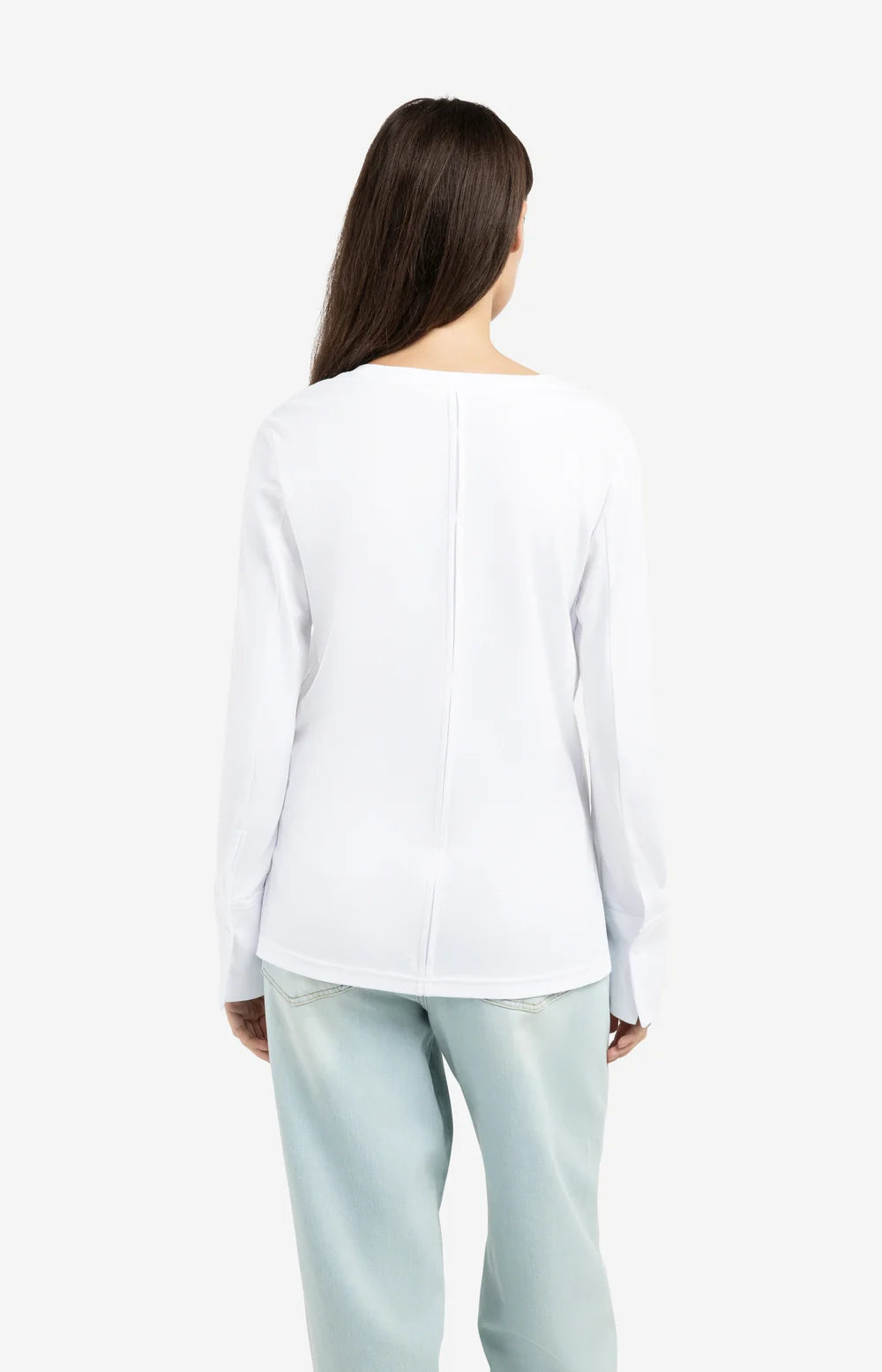 YAYA | Jersey Top Met Lange Mouwen En Geweven Manchetten Pure White