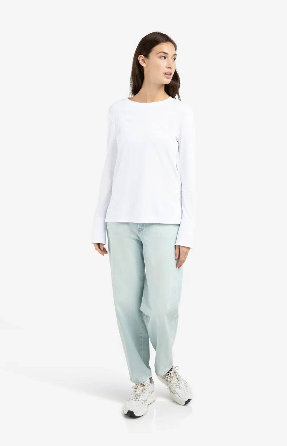 YAYA | Jersey Top Met Lange Mouwen En Geweven Manchetten Pure White