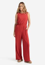 YAYA | Mouwloos jumpsuit met koord detail - scarlett sage red - 01-341019-507