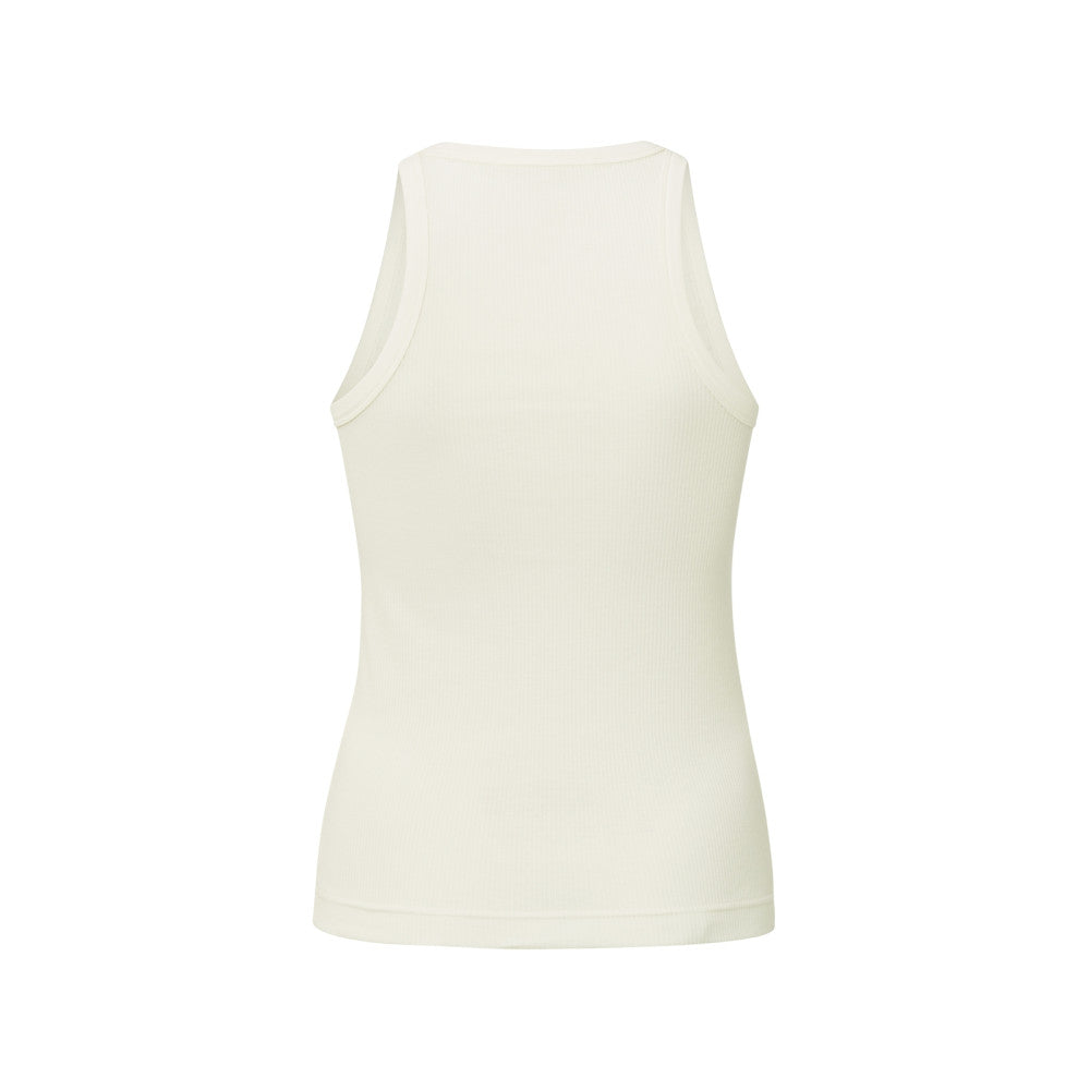 YAYA | Katoenen geribde singlet met ronde hals in normale pasvorm - ivory white - 01-729020-403