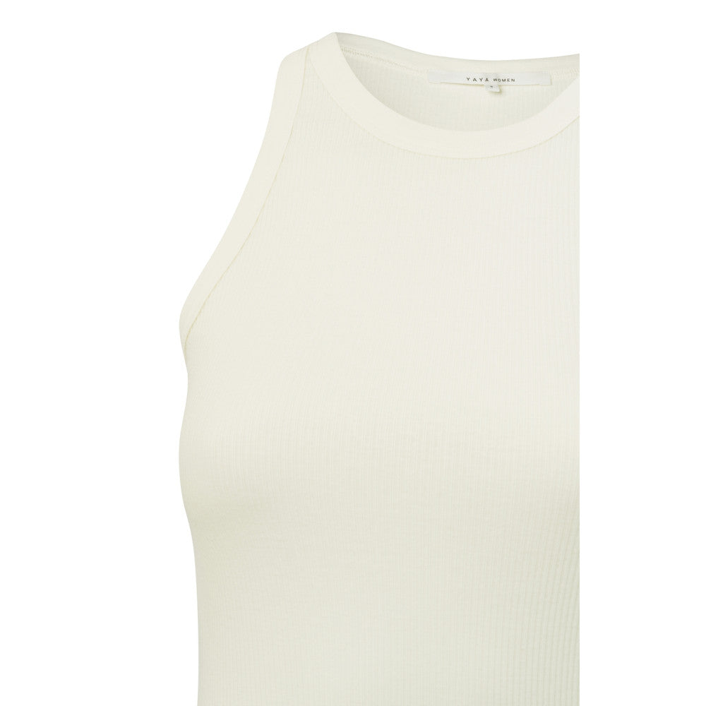 YAYA | Katoenen geribde singlet met ronde hals in normale pasvorm - ivory white - 01-729020-403