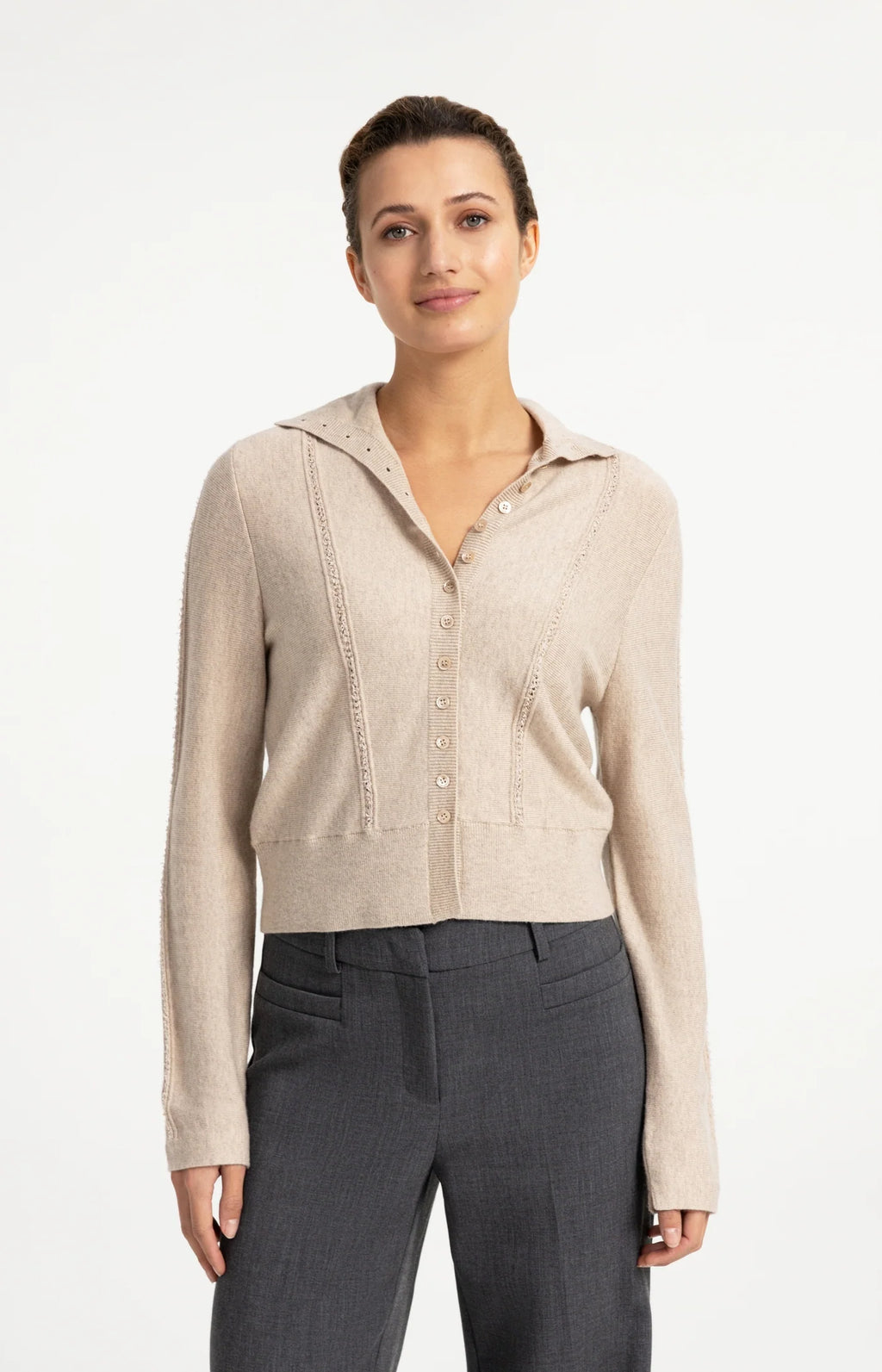 YAYA | Knitted Cardigan High Collar Light Beige Melange