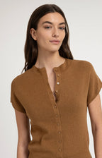 YAYA | Knitted Cardigan Front Button Foxtrot Brown Melange
