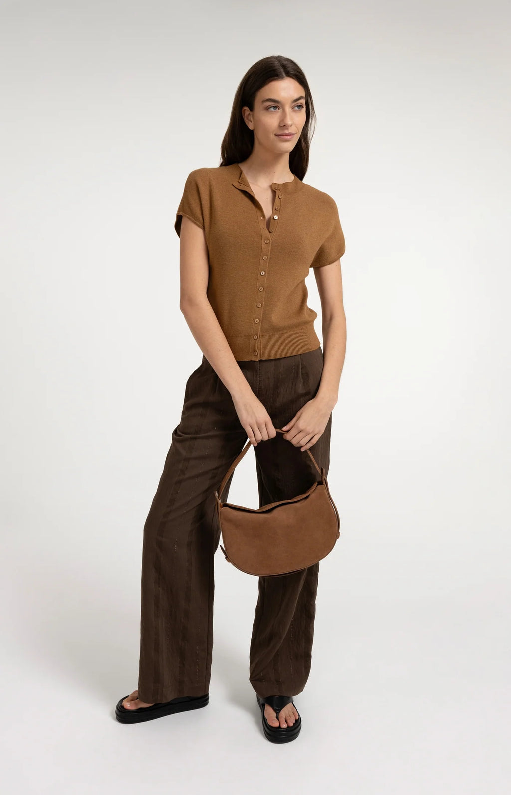 YAYA | Knitted Cardigan Front Button Foxtrot Brown Melange