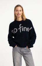 YAYA | Knitted Sweater Artwork Cat Black Dessin