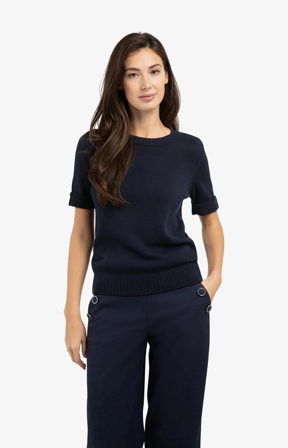 YAYA | Gebreide trui met omgeslagen korte mouwen