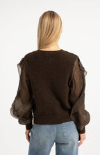 YAYA | Knitted Sweater With Ruffle Sleeves Slate Black Brown