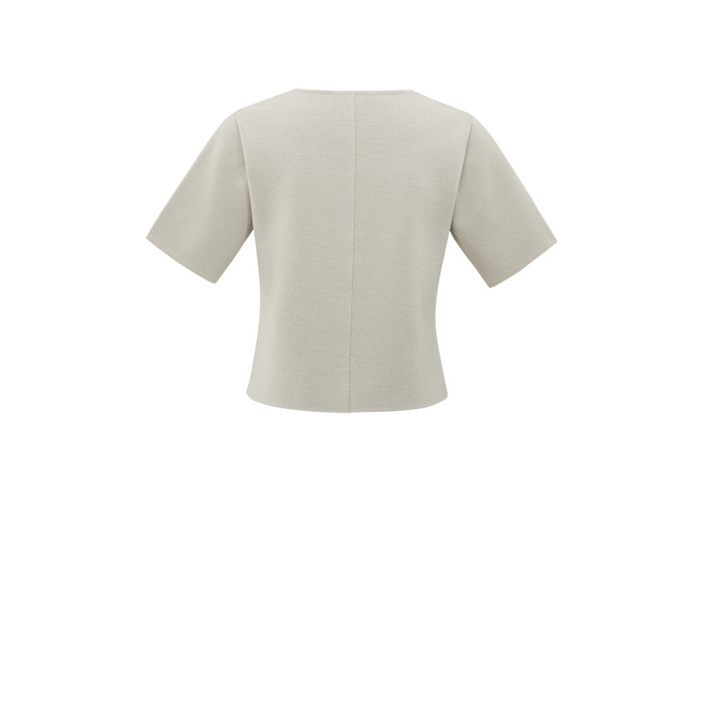 YAYA | Gebreide top met korte mouwen en knoopsluiting - milk brown -01-010115-507