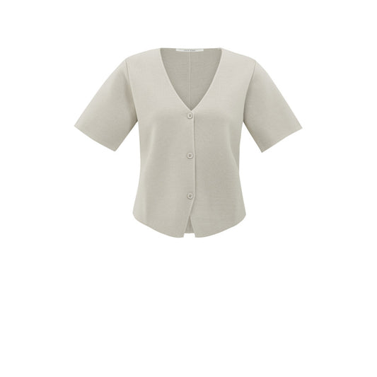 YAYA | Gebreide top met korte mouwen en knoopsluiting - milk brown -01-010115-507