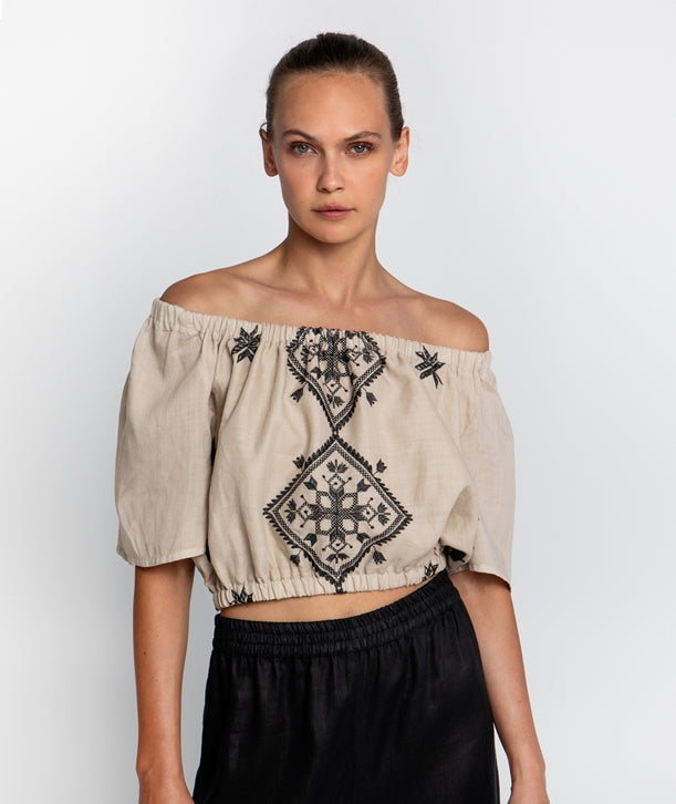 Greek Archaic Kori | top lefkada strapless - beige/black - s25k-440371
