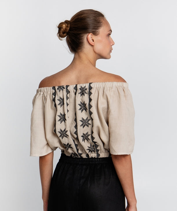 Greek Archaic Kori | top lefkada strapless - beige/black - s25k-440371