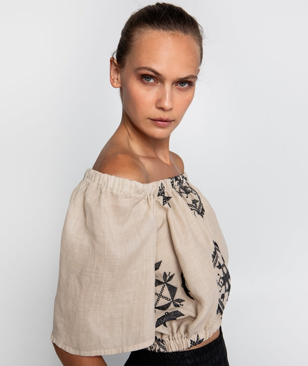 Greek Archaic Kori | top lefkada strapless - beige/black - s25k-440371